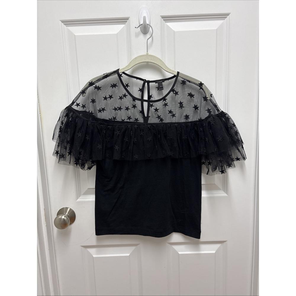 J Crew Starry Tulle Black Blouse Top Size S Small H2048